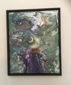 Abstract werk op doek 40 x50 cm in houten baklijst, Antiek en Kunst, Ophalen