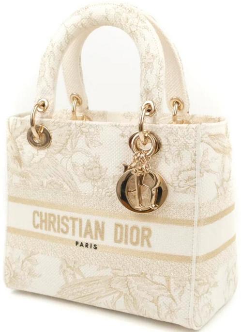 DIOR LADY D-LITE JARDIN TAS, WIT/GOUD ORIGINEEL‼️💖💖💖, Handtassen en Accessoires, Tassen | Damestassen, Nieuw, Handtas, Overige kleuren