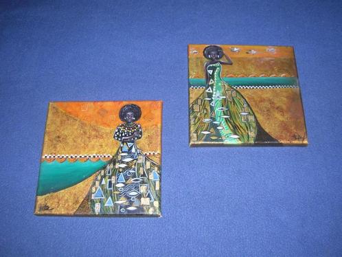 Schilderij Golden Afrikan (2 stuks), Antiek en Kunst, Kunst | Schilderijen | Modern, Ophalen of Verzenden