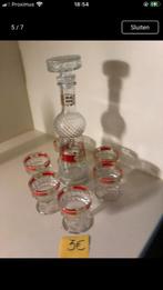 Mid Century Vintage Karaf Set Met 6 Kleine Glazen – Goud, Ophalen