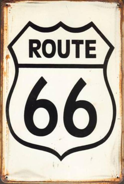 Metalen rusty-old vintage look wandplaat / wandbord Route 66, Verzamelen, Merken en Reclamevoorwerpen, Nieuw, Reclamebord, Ophalen of Verzenden