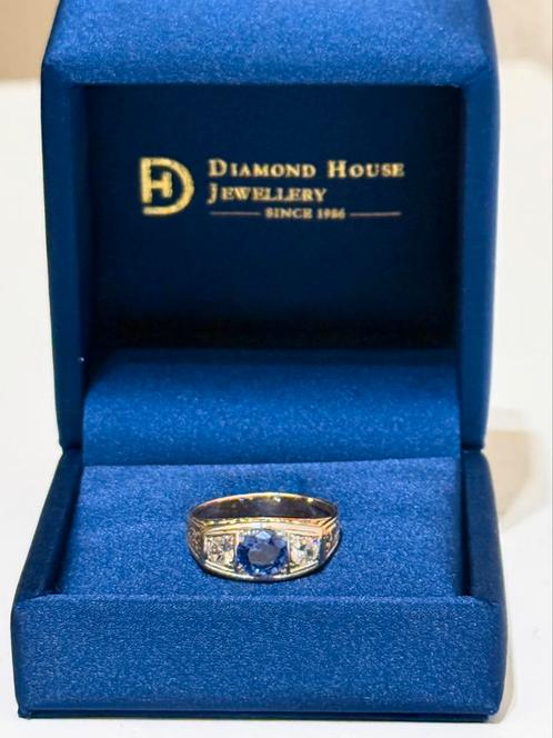 18 karaat gouden ring met natuurlijke diamant en tanzaniet!, Handtassen en Accessoires, Ringen, Dame of Heer, 18 tot 19, Goud