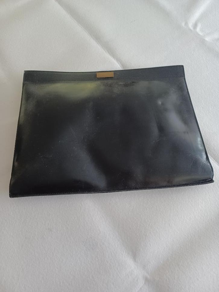 DELVAUX Vintage zwarte aktetasportemonnee met logo, Handtassen en Accessoires, Tassen | Damestassen, Zwart, Verzenden