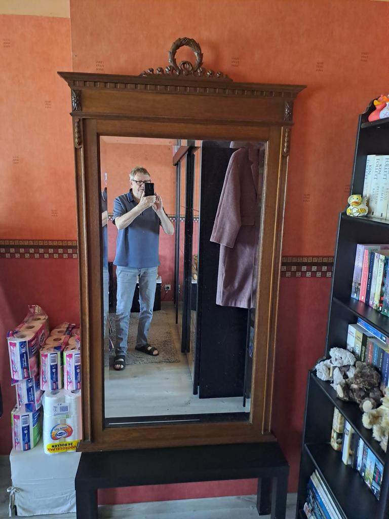 Oude spiegel, Antiek en Kunst, Antiek | Spiegels, Ophalen, Rechthoekig, 50 tot 100 cm, 150 tot 200 cm