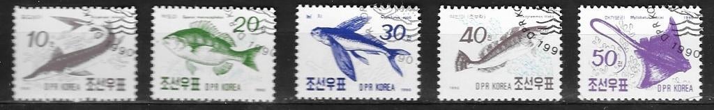 Timbres animaux poissons série Corée, Verzenden, Gestempeld