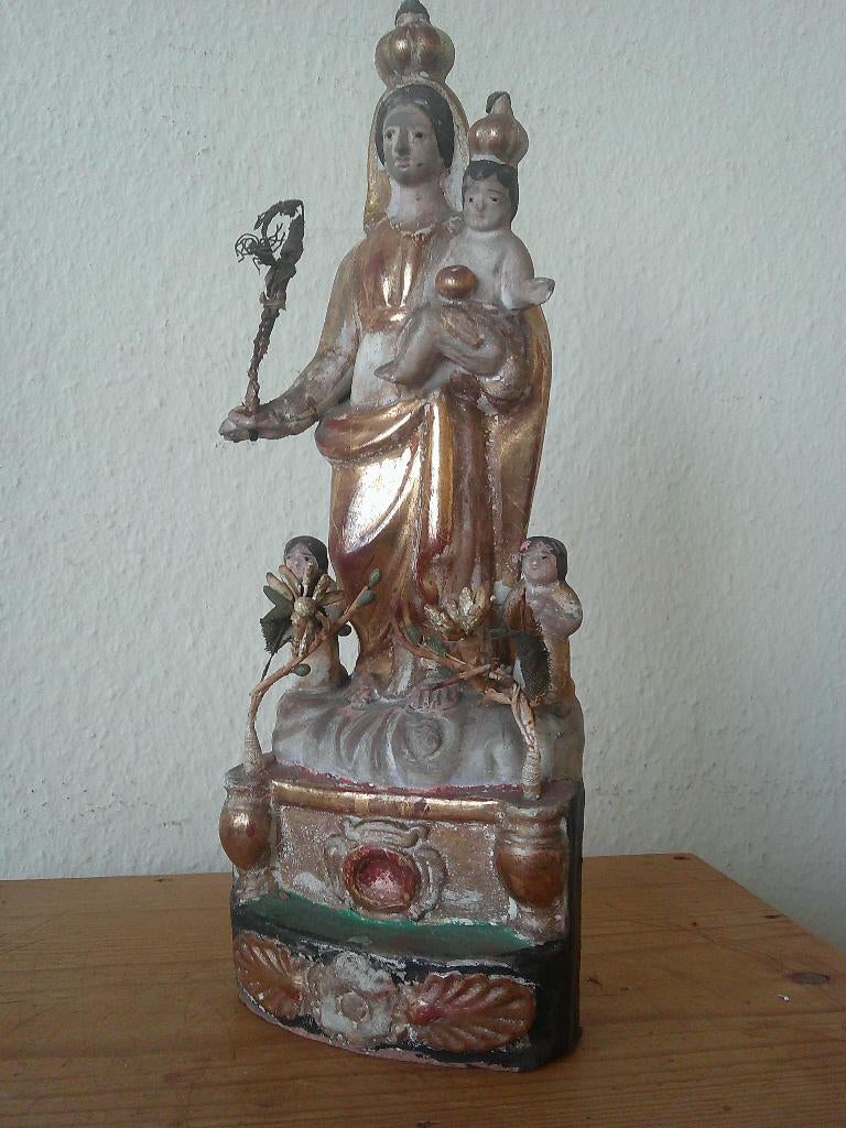 TERRE CUITE DORÉE, MARIE ET JÉSUS, VERS 1850, Antiquités & Art, Antiquités | Objets religieux, Envoi