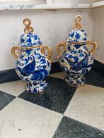 Koppel Antieke Belgische dekselvaas "H. Bequet Quaregnon, Antiek en Kunst, Antiek | Vazen, Ophalen