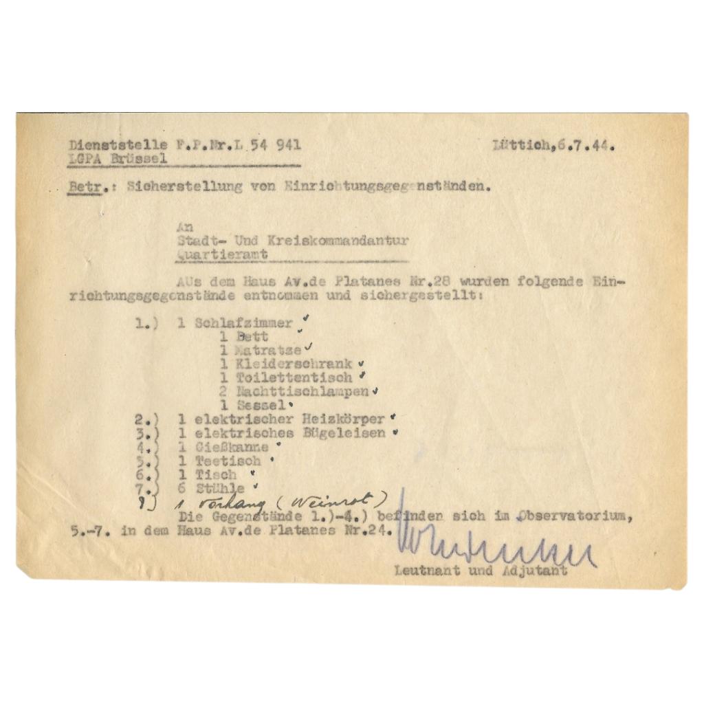 Duits Document – Inventaris Inbeslagname Huisraad Luik 1944, Ophalen of Verzenden, Landmacht, Overige typen