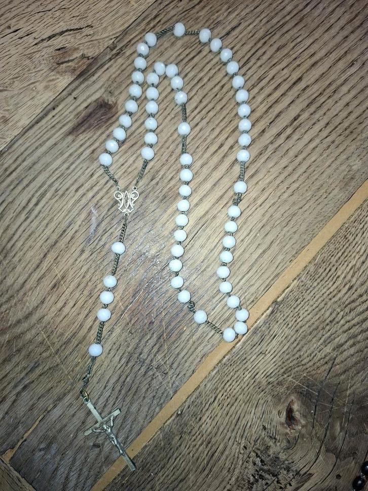 oude witte stenen paternoster, begin 1900, Antiquités & Art, Curiosités & Brocante, Enlèvement ou Envoi