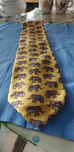 das heren met olifanen print 100% zijde Italy, Andere, À motif, Comme neuf, Jaune