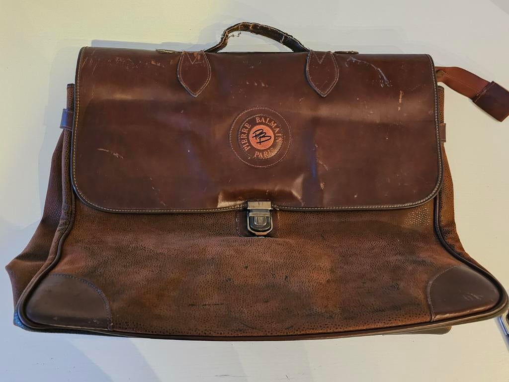 vintage bruine leren tas van het merk Pierre Balmain., Ophalen of Verzenden