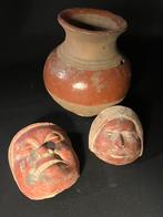 2 authentieke aardewerk Pré Colombiaanse maskertjes, Ophalen of Verzenden