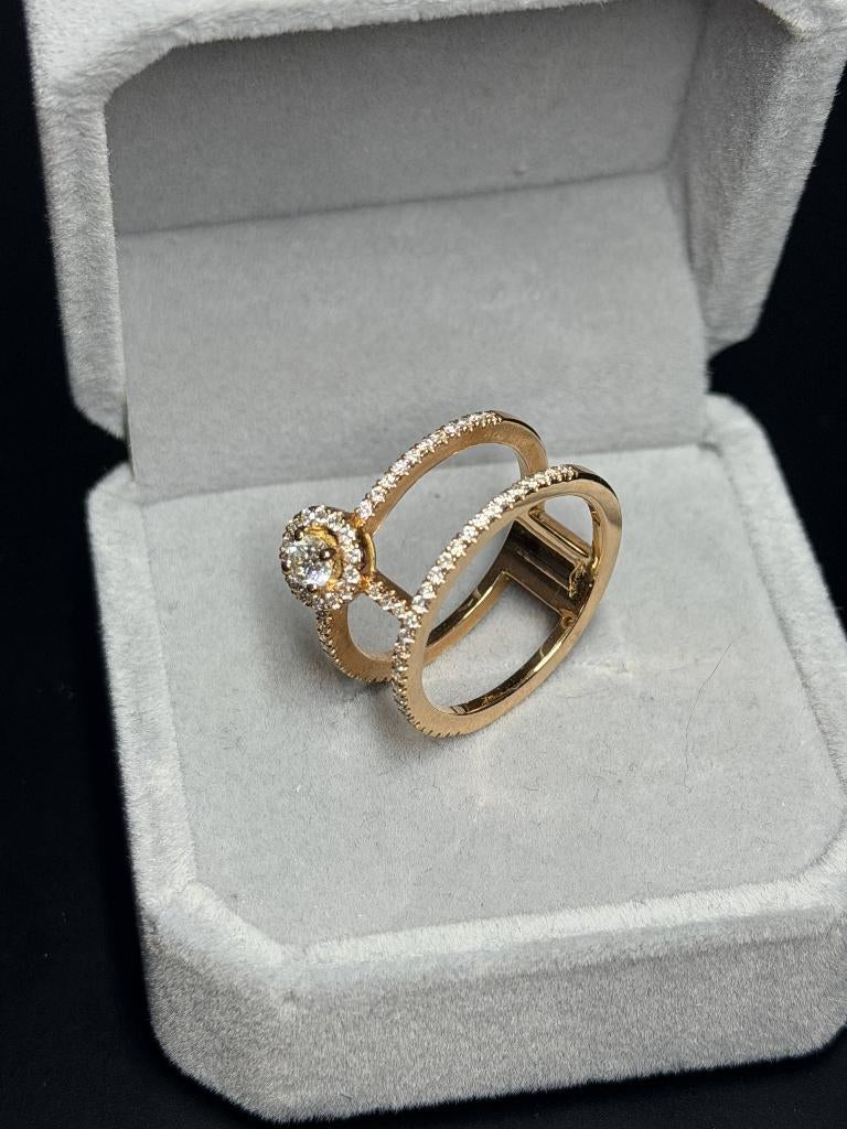 Bague 2 rangs Diamants Naturels OR 18K Certificat, Neuf, Or, Or, Enlèvement