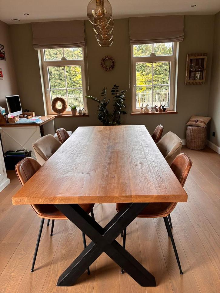 Eetkamertafel + 6 stoelen, Maison & Meubles, Tables | Tables à manger, Comme neuf, 50 à 100 cm, 200 cm ou plus, Cinq personnes ou plus