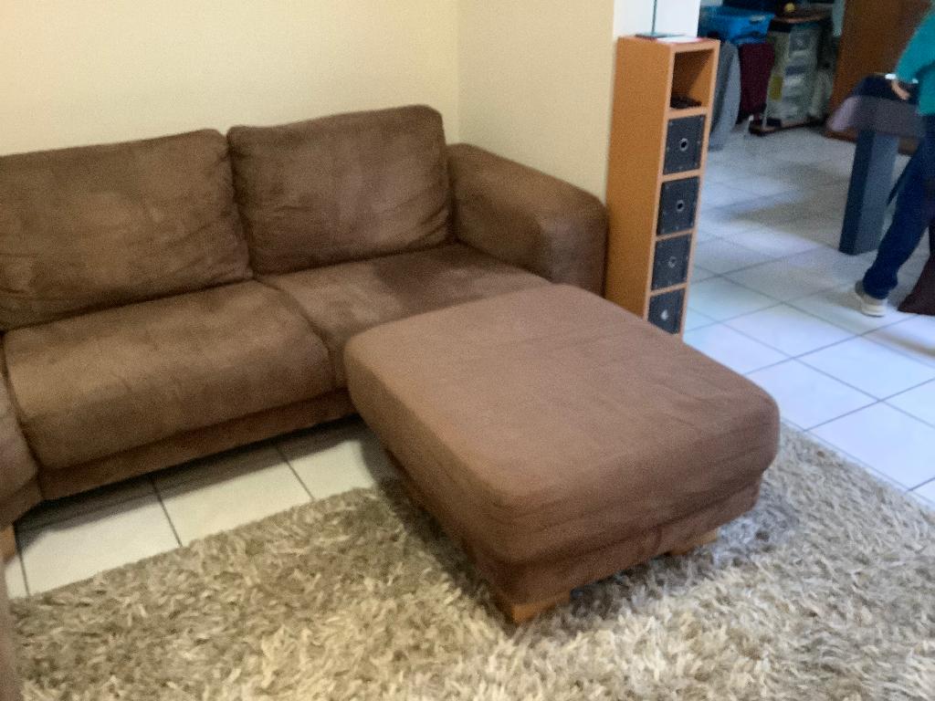 Hoeksalon met poef bruin nubuck, Huis en Inrichting, Ophalen, Gebruikt, Overige materialen