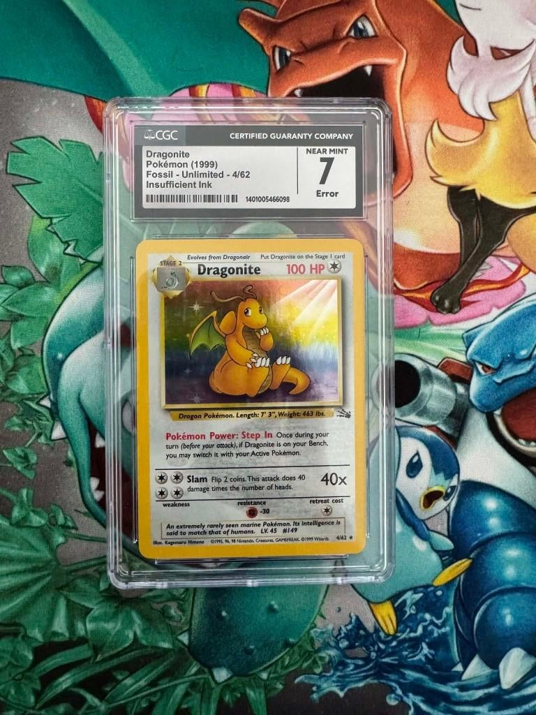 Dragonite Fossil CGC 7 - 'Insufficient ink' error, Ophalen, Nieuw, Losse kaart, Foil