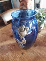 Glazen vaas met tinnen roos ,22 cm, Antiek en Kunst, Ophalen of Verzenden