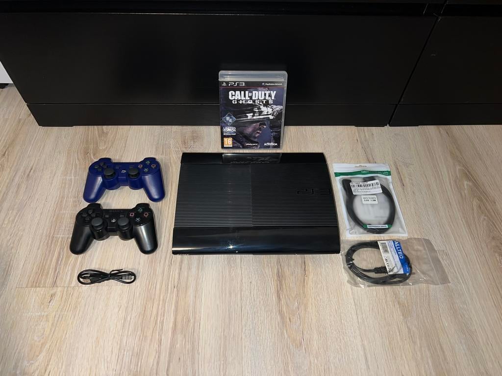 playstation 3 (cech4004c) met accessoires 500GB, Ophalen, Met games, Super Slim, Met 2 controllers