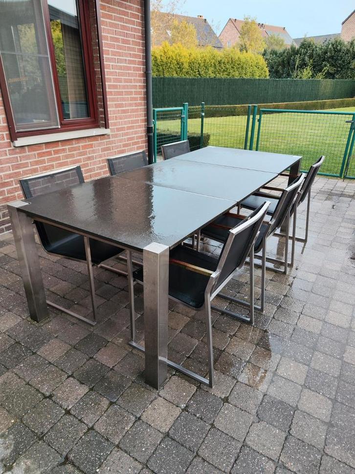 Tuintafel met 8 stoelen, Tuin en Terras, Tuinsets en Loungesets, Inox, Ophalen