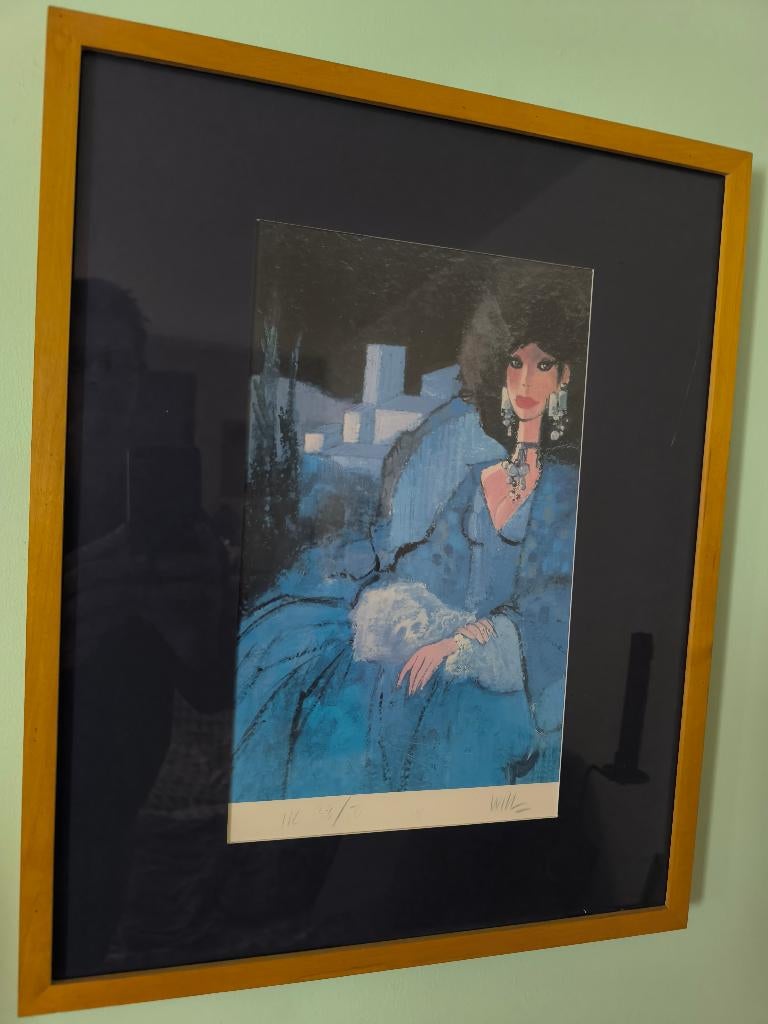 Sérigraphie '' La femme en bleu'' Will, Antiquités & Art, Art | Lithographies & Sérigraphies, Enlèvement