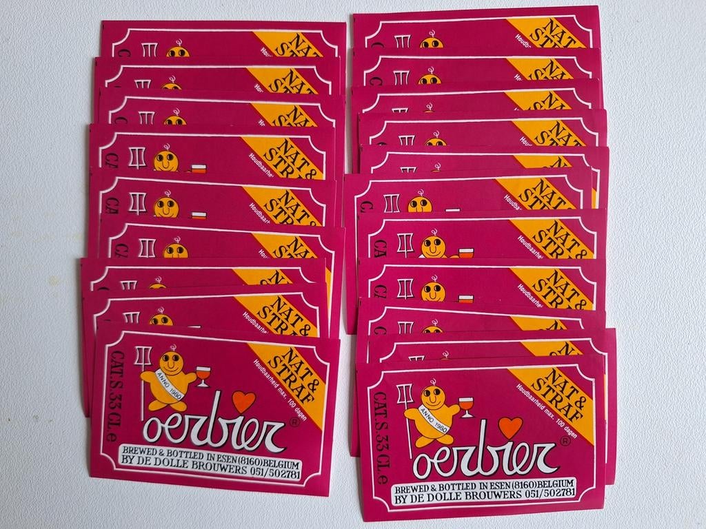 20 x Oerbier bieretiketten brouwerij De Dolle Brouwers Esen, Ophalen of Verzenden