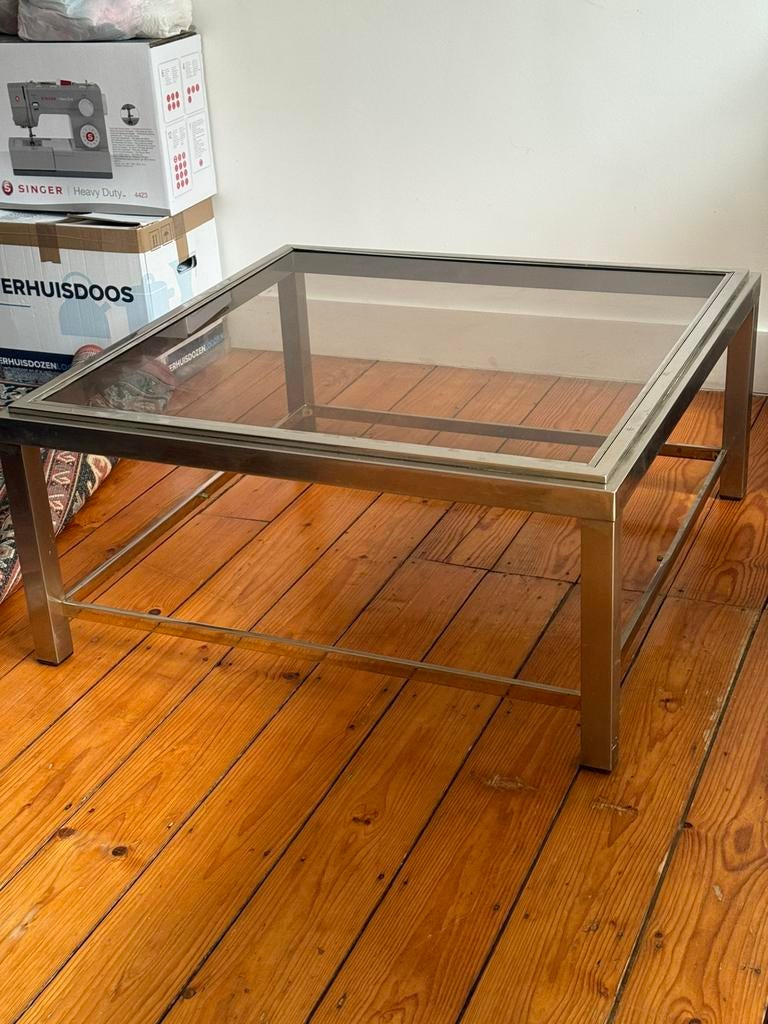 Table basse vintage en verre - (style Rizzo), Maison & Meubles, 100 à 150 cm, Moins de 50 cm, Verre, Vintage