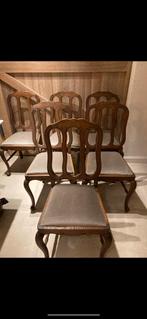 6 authentieke – eiken stoelen met nieuwe zit – stoffering, Huis en Inrichting, Stoelen, Ophalen, Gebruikt, Bruin, Authentiek