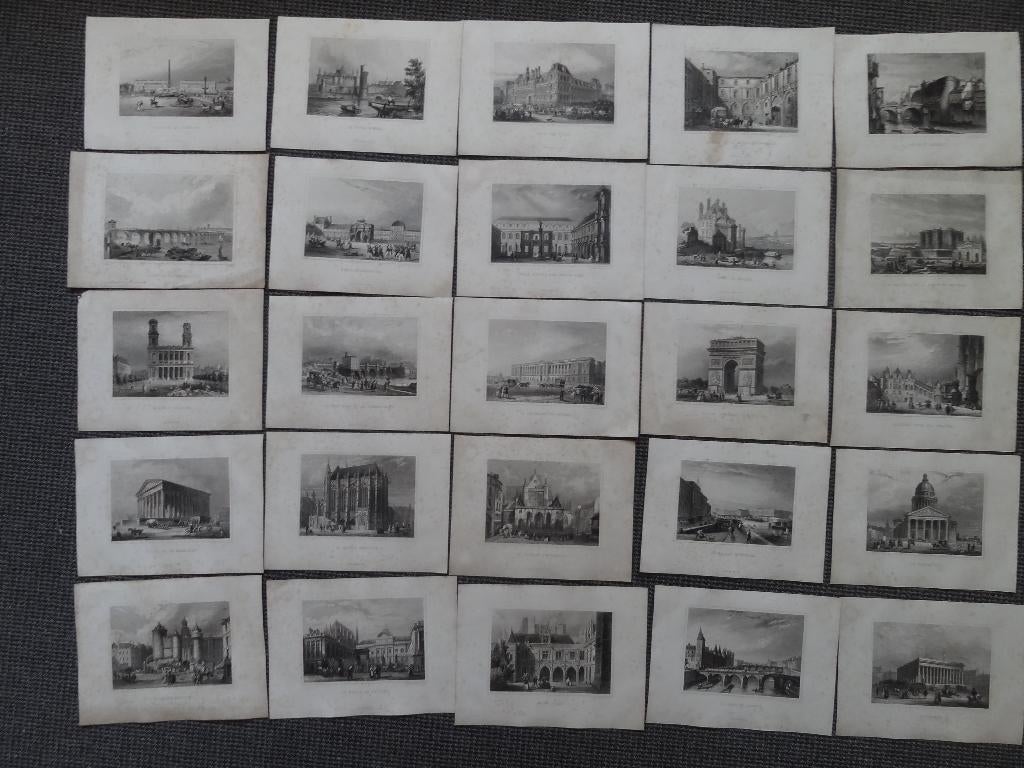 25 staalgravures , Vues de Paris, ca 1840,, Envoi, Vue urbaine, Gravure