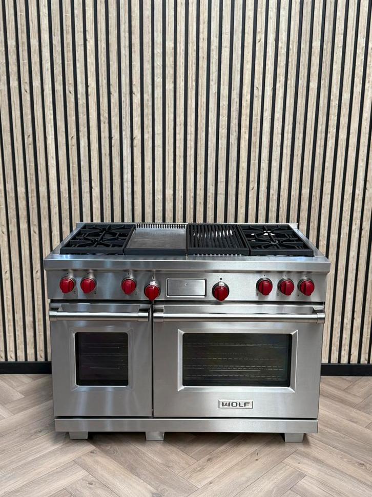 Prachtig Wolf Fornuis 121cm Inox Rode Knoppen Gas, Elektronische apparatuur, Fornuizen, Elektrisch, 5 kookzones of meer, 90 tot 95 cm