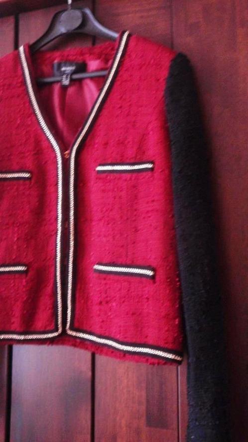 Stijlvol tweed jasje zwart-bordeaux-goud - Mango Suit NIEUW!, Kleding | Dames, Jasjes, Kostuums en Pakken, Nieuw, Jasje, Maat 36 (S)