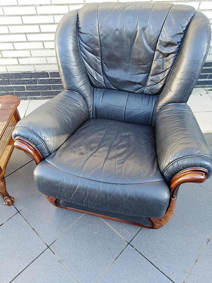 Lederen zetel., Huis en Inrichting, Fauteuils, Zo goed als nieuw, Hout, Leer, Ophalen