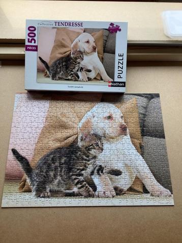 Puzzle 500 pièces « Tendre complicité » chien et chat Nathan