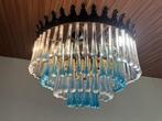 LUSTER MET BLAUWE EN WITTE GLASPEGELS; MURANO STYLE 70'S, Antiek en Kunst, Ophalen