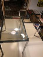 Set vn 2 identieke chrome/glas bijzettafels, Ophalen, Zo goed als nieuw, Glas