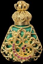 Art Deco Parfum Flesje Verguld Flacon Malachiet Filigrain, Antiek en Kunst, Verzenden
