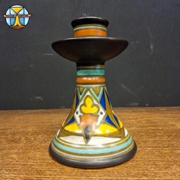 Antieke Gouda Plateel / Plazuid Bianca (1929) kandelaar  beschikbaar voor biedingen