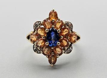 Gouden Vintage ring  edelsteen saffier en diamant. 2024/219