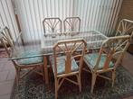 Rotan tafel en 6 stoelen, Tuin en Terras, Ophalen, Rotan, 6 zitplaatsen, Zo goed als nieuw