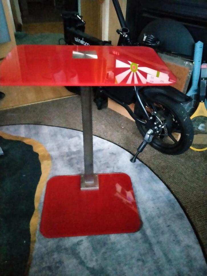 Bijzettafeltje/laptop Vintage/retro,,rood glas en chroom, Huis en Inrichting, Tafels | Bijzettafels, Ophalen