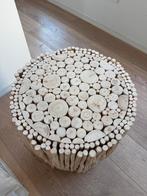 Ronde houten bijzettafel / kruk in naturel driftwood stijl, Ophalen, Zo goed als nieuw