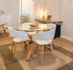 Ronde tafel met glazen blad, diameter 120cm, en 4 stoelen, Huis en Inrichting, Tafels | Eettafels, Ophalen, Gebruikt, Rond, Scandinavisch