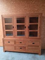 Mooie massief teakhouten  buffetkast/vitrinekast 212cm, Huis en Inrichting, Kasten | Buffetkasten, Ophalen, Gebruikt