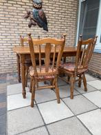Klassieke Eiken keukentafel met 4 stoelen, 4 tot 6 stoelen, Gebruikt, Ophalen, Klassiek