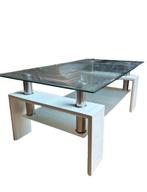 Moderne glazen salontafel – met gebruikssporen, Huis en Inrichting, Tafels | Salontafels, Ophalen, Gebruikt, Vierkant, Glas