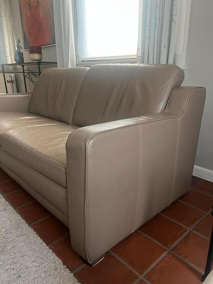 Leren zetels set - 2-zits en 3-zits - Taupe, Huis en Inrichting, Zetels | Zetels en Chaises Longues, Gebruikt, Leer, Ophalen