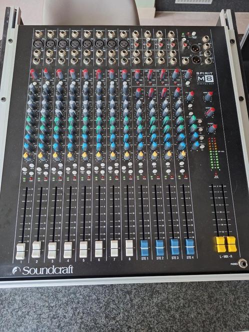Soundcraft Spirit M8 + flight case, Muziek en Instrumenten, Mengpanelen, Zo goed als nieuw, 5 tot 10 kanalen, Microfooningang