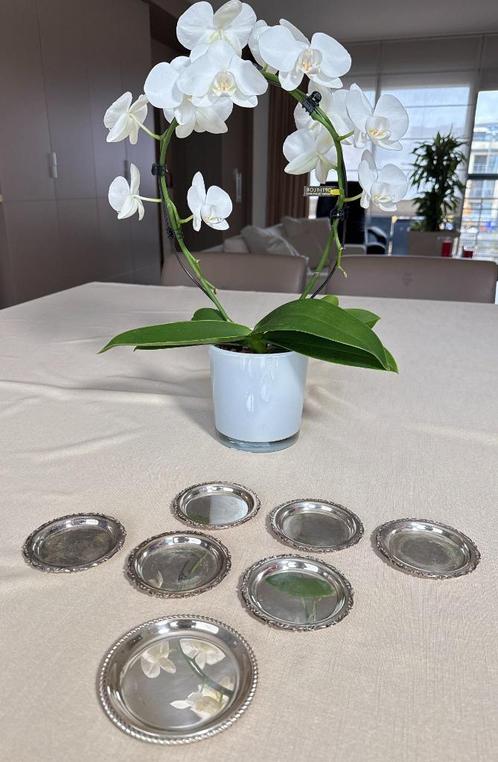 Set met 7 verzilverde onderzetters / Zilver / Vintage / 1970, Huis en Inrichting, Woonaccessoires | Onderzetters, Gebruikt, Glas of Kopje