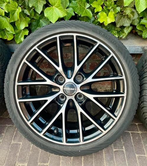 Te koop: 4 zwarte Borbet velgen 4x108 met banden 195/45R16, Auto-onderdelen, Banden en Velgen, Band(en), Winterbanden, Ophalen