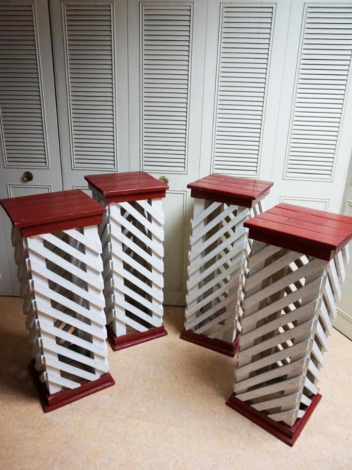 Set van 4 retro vintage  houten zuilen, Huis en Inrichting, Woonaccessoires | Zuilen en Pilaren, Gebruikt, Ophalen of Verzenden