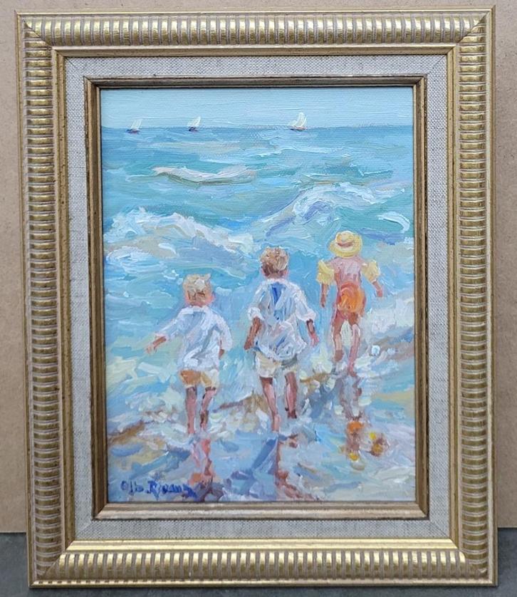 Albert RIGAUX, spelen in zee, Antiek en Kunst, Kunst | Schilderijen | Klassiek, Ophalen of Verzenden